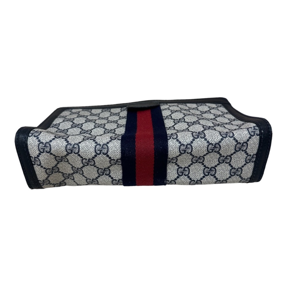 GUCCI Vintage Sherry Line GG Web PVC Canvas Leather Navy Blue Clutch Bag - Picture 6 of 11